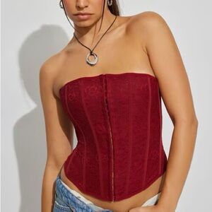 Garage Burgundy Strapless Corset Top
